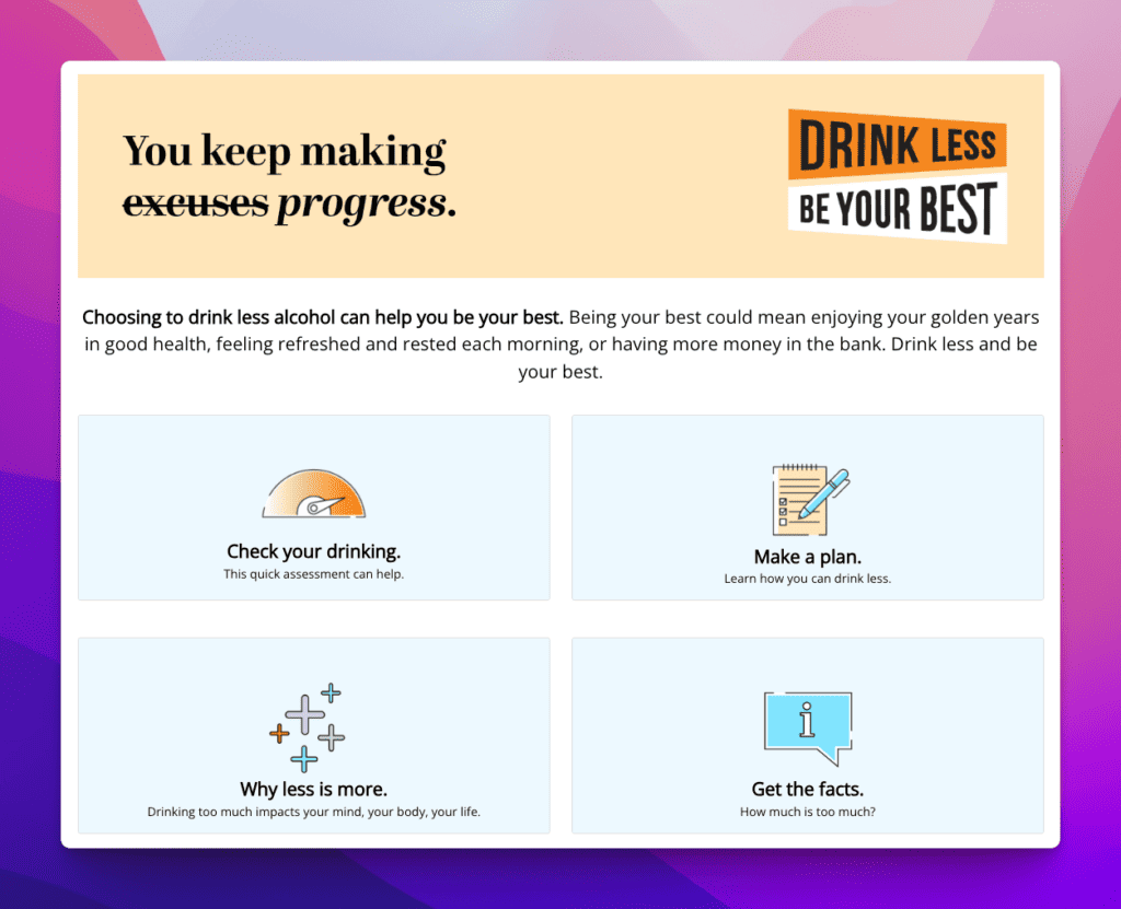 Drink Less, Be Your Best campaign website screenshot